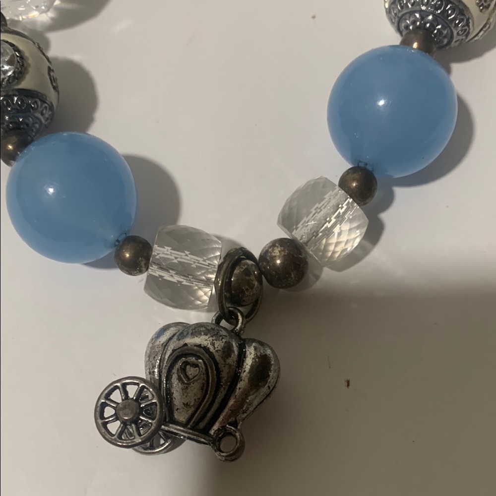 Elegant Blue and Silver Necklace with Textured Beads - Picture 2 of 6